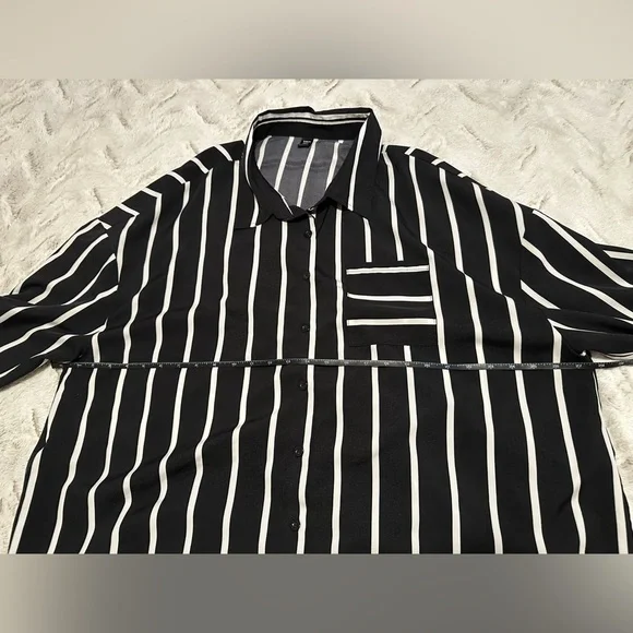 SHEIN Curve Black and White Striped Long Sleeve Button Down T-Shirt Dress - Picture 6 of 12